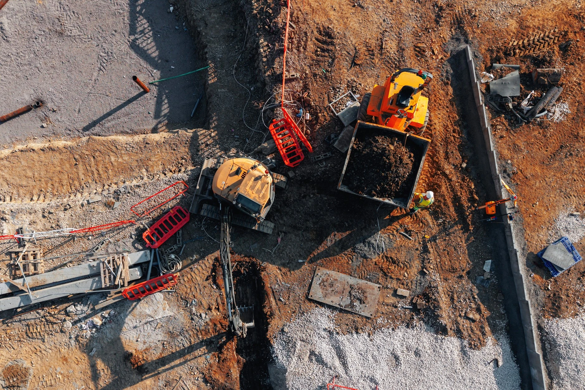Construction site from above, with plastic infrastructure