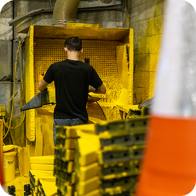 Spraying of barrier feet at Heyside Group's north west plastic manufacturing facility